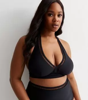 Черный бикини-топ с вырезом и вырезом Curves New Look, черный