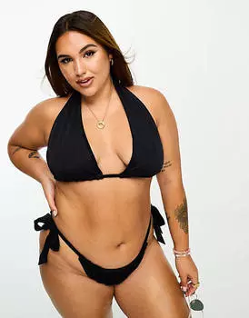 Черный бикини-топ с высокими треугольными чашечками ASOS DESIGN Curve