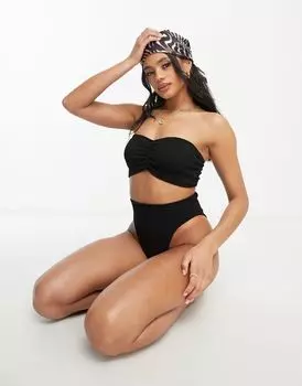 Черный бикини-топ с жатой полоской ASOS DESIGN Amy Mix and Match