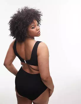 Черный бикини-топ с жатым узлом спереди Topshop Curve