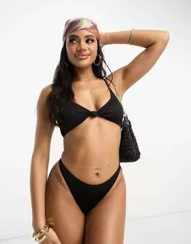 Черный бикини-топ в рубчик с треугольными чашечками South Beach