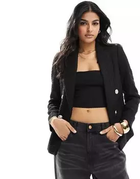 Черный блейзер-букле на двух пуговицах New Look