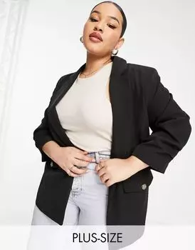 Черный блейзер River Island с присборенными рукавами