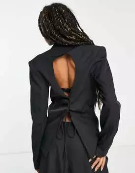Черный блейзер с открытой спиной и шнуровкой Kyo The Brand