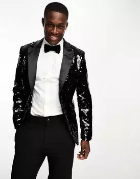 Черный блейзер с пайетками ASOS DESIGNS