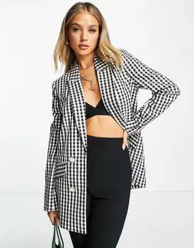 Черный блейзер в клетку в мелкую клетку River Island