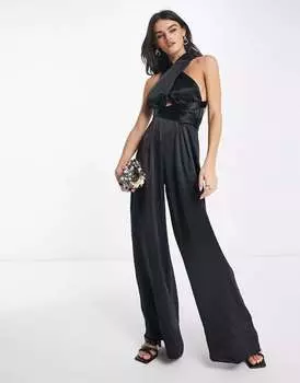 Черный блестящий атласный комбинезон ASOS Wear Me Everything