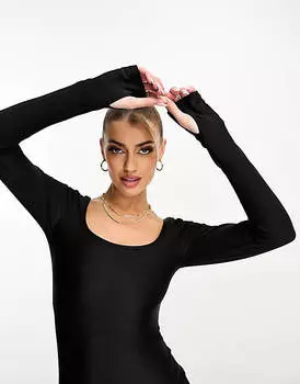 Черный блестящий комбинезон с отверстиями для большого пальца ASOS DESIGN
