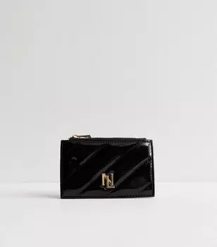 Черный блестящий стеганый картхолдер New Look, черный