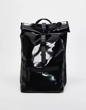 Черный блестящий водонепроницаемый рюкзак Rains Rolltop