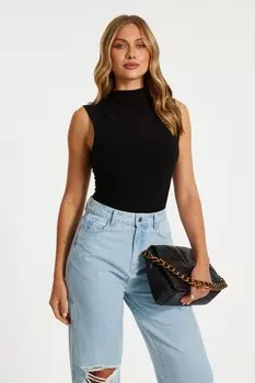 Черный боди без рукавов с оборками QUIZ Clothing