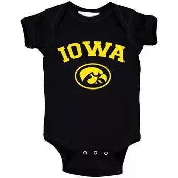Черный боди Iowa Hawkeyes Arch & Logo для младенцев Unbranded