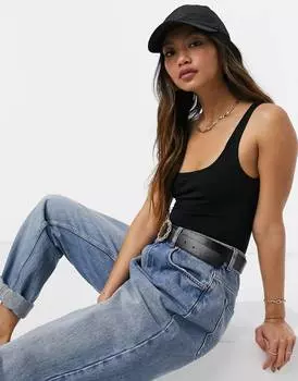 Черный боди из хлопка с круглым вырезом ASOS DESIGN - BLACK