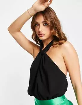 Черный боди с узлом на спине и деталью ASOS DESIGN