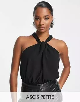 Черный боди с узлом на спине и деталями ASOS DESIGN Petite