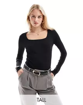Черный боди в рубчик с длинными рукавами Threadbare Tall