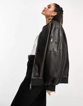 Черный бомбер из искусственной кожи ASOS DESIGN