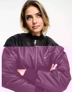 Черный бомбер из искусственной кожи Pull&Bear