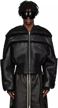 Черный бомбер из овчины с поясом Rick Owens