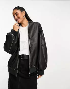 Черный бомбер из стираной искусственной кожи ASOS DESIGN
