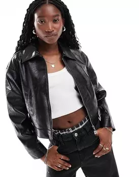 Черный бомбер на молнии из искусственной кожи HUGO Red