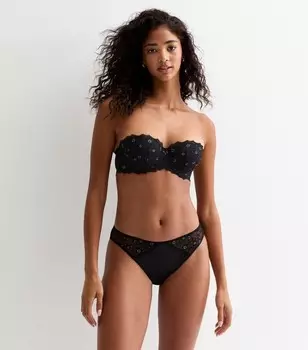 Черный бюстгальтер без бретелек с металлической вышивкой New Look, черный