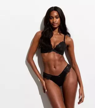 Черный бюстгальтер без подкладок с цветочной вышивкой New Look, черный