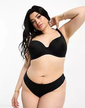 Черный бюстгальтер-футболка из формованной микрофибры ASOS DESIGN Curve