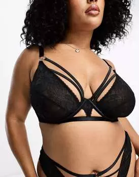 Черный бюстгальтер на косточках из атласа и кружева с ремешками ASOS Curve Adrianna