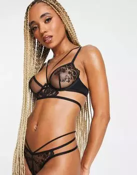 Черный бюстгальтер на косточках с вышивкой и бретелями ASOS Phoebe