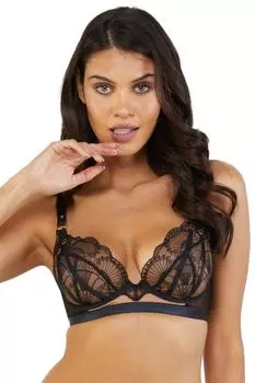 Черный бюстгальтер с глубоким вырезом в клетку и декором Pip Wolf & Whistle, черный