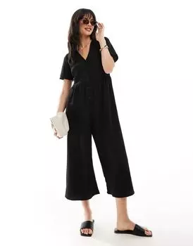 Черный чайный комбинезон с короткими рукавами ASOS