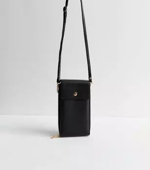 Черный чехол для телефона через плечо с сенсорным экраном и имитацией кожи New Look, черный