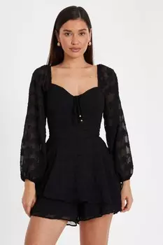 Черный цветочный жаккардовый многоярусный комбинезон QUIZ Clothing