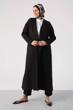 Черный длинный кардиган с воротником и карманом ALL DAY