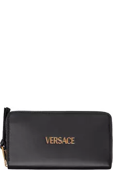 Черный длинный кошелек с биркой «Versace»