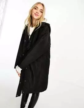 Черный длинный плащ оверсайз на подкладке из борга ASOS