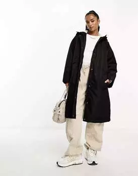 Черный длинный плащ оверсайз с подкладкой из борга ASOS DESIGN Petite