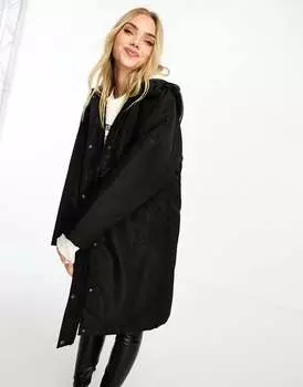 Черный длинный плащ оверсайз с подкладкой из борга ASOS DESIGN
