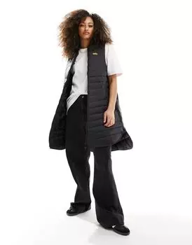 Черный длинный пуховик Barbour International