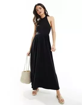 Черный длинный сарафан с вырезом халтер и глубоким вырезом на спине ASOS DESIGN