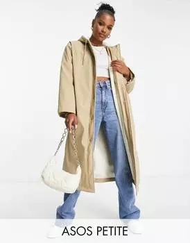 Черный дождевик на прорезиненной подкладке из борга ASOS DESIGN Petite