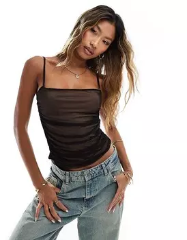Черный драпированный топ на бретелях из сетки с каменной подкладкой ASOS DESIGN