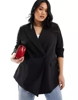 Черный двубортный пиджак ASOS Curve