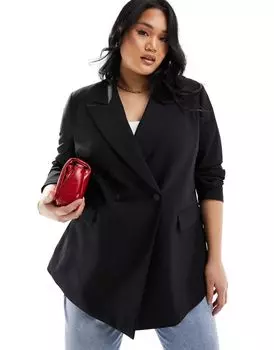 Черный двубортный пиджак ASOS DESIGN Curve
