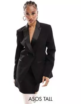 Черный двубортный пиджак ASOS DESIGN Tall