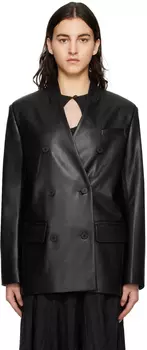 Черный двубортный пиджак из искусственной кожи Olnich