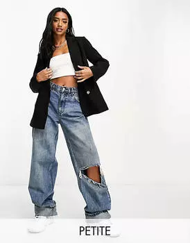 Черный двубортный пиджак оверсайз Miss Selfridge Petite - ЧЕРНЫЙ