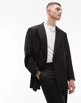 Черный двубортный пиджак оверсайз Topman