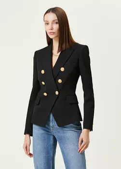 Черный двубортный пиджак с воротником-ласточкой Balmain
